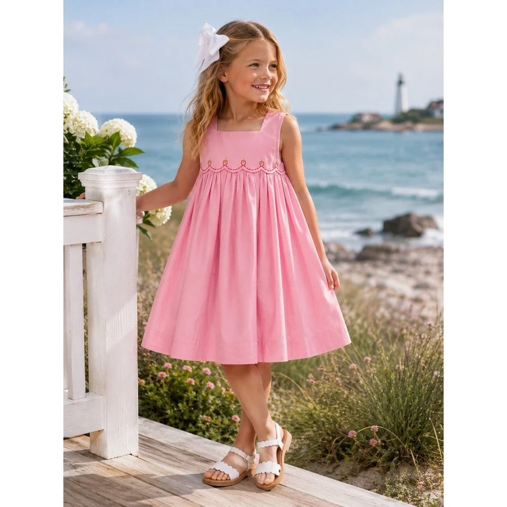 The Proper Peony Strawberry Fields Dress 6 Pink Embroidered Preppy Cottagecore